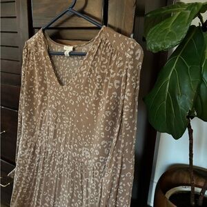 a new day Taupe Brown V-Neck Long Sleeve Printed Maxi Dress